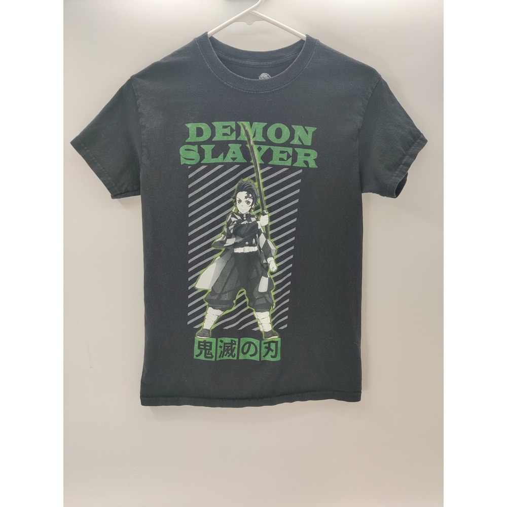 Demon Slayer Tanjiro Kamado Graphic T-Shirt Black Green Mens Small Anime Manga